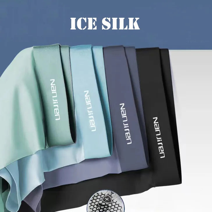 4pcs Boxer Shorts Men Ice Silk Underwear, Male Underpants Breathable, Sexy Thin Panties L-6XL.