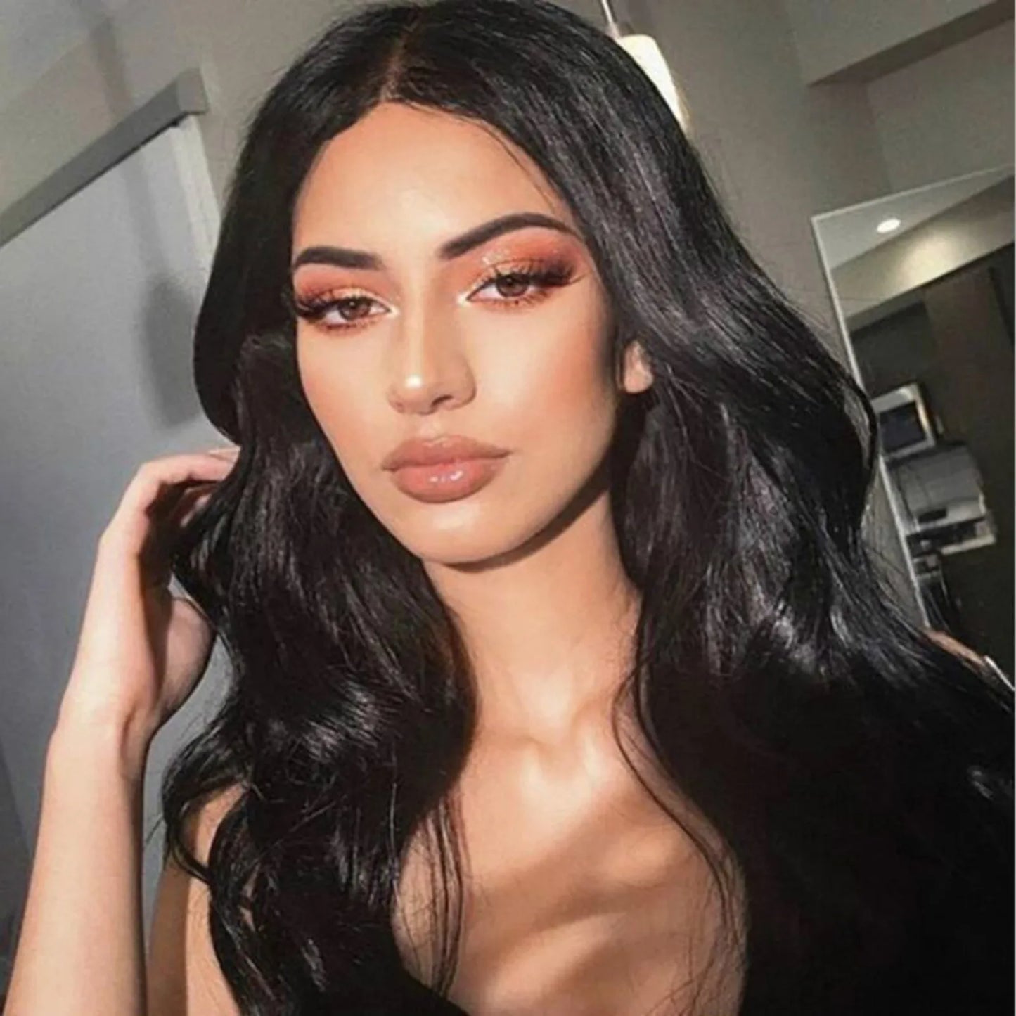 Synthetic Wig Long Lace Black Wavy Wig for Women