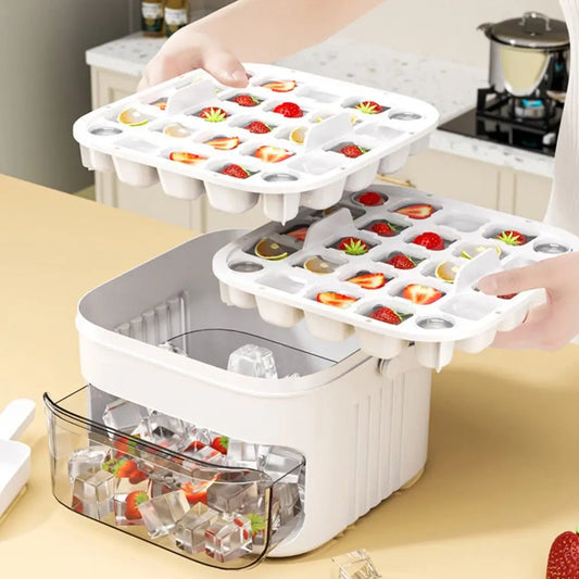 Máquina de Hielo de 50 Cubitos con Tapa de Fácil Presión, Cubitera de Hielo de Doble Capa con Caja de Almacenamiento.