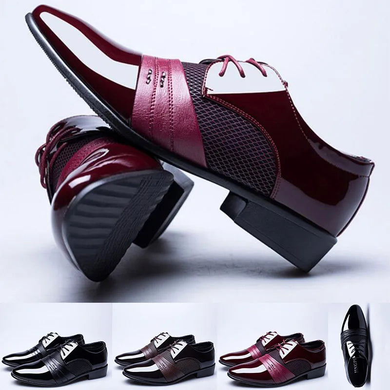 New British Men's Leather Shoes, Classic Man Pointed Toe Formal Shoes Lace Up.