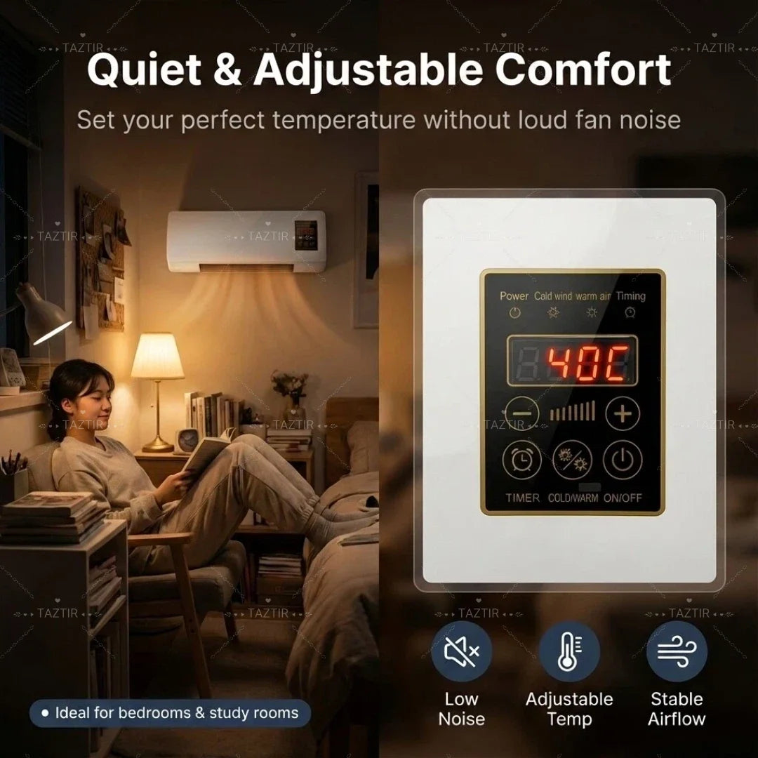 2-in-1 Wall-Mounted Heater 1400W , 6-Hour Timer, Remote Touchscreen Control, Overheat Protection.