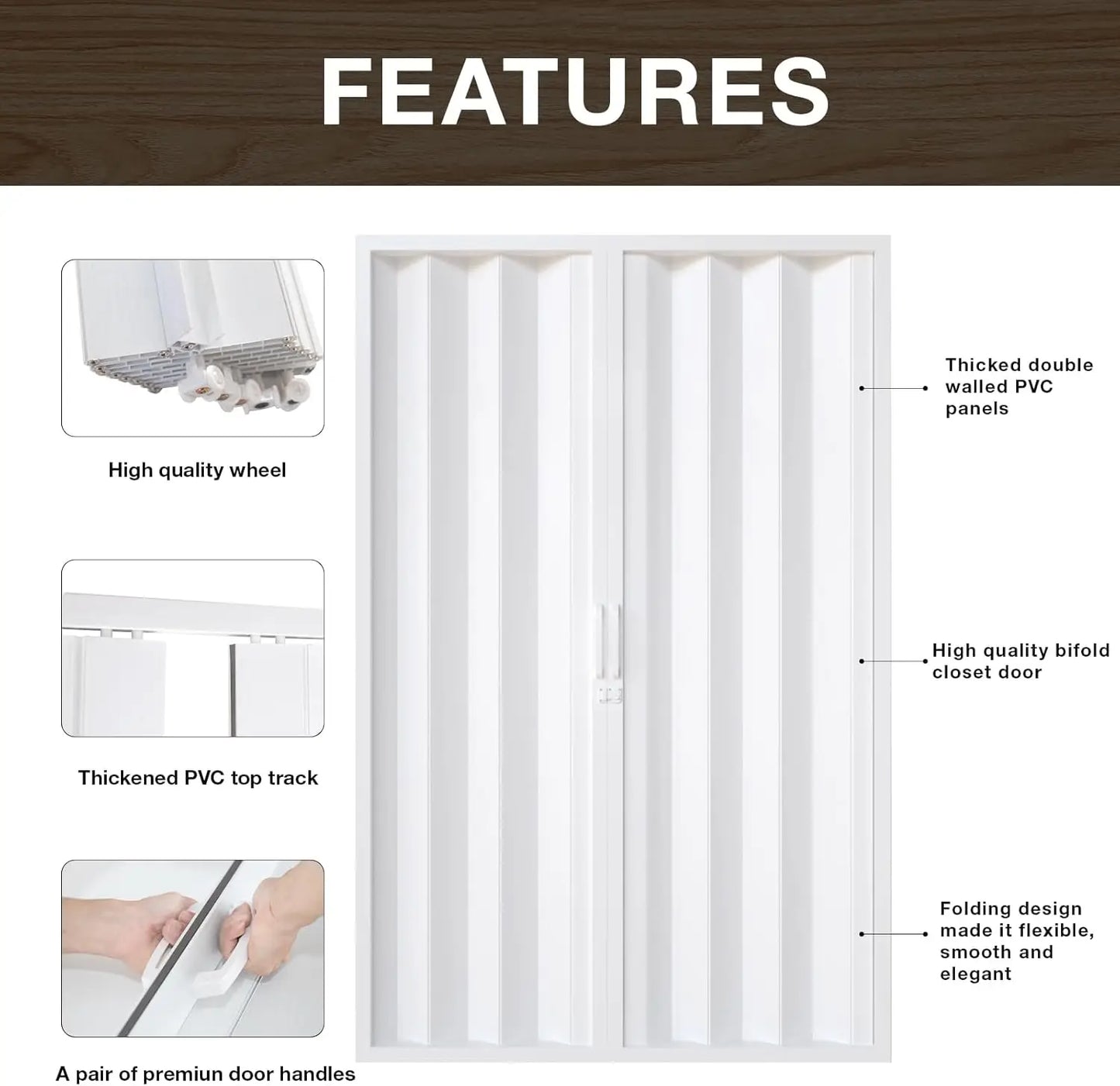2025NEW Accordion Door 60x80, PVC Folding Door, Handle, Mounting Hardware.