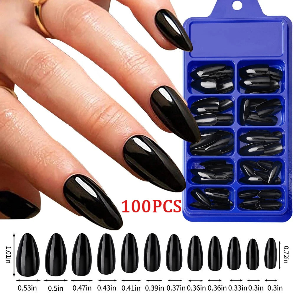 576pcs/Box Colorful Fake Nails Black Red Design, Oval Short Square Press On Mixed Full Cover Nail Tips.