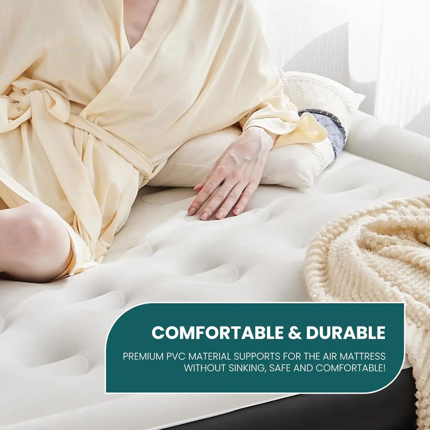 18-Inch Twin Air Mattress with Built-in Pump - Inflatable Bed for Camping, Home & Guests, Non-Slip Bottom, 660 lbs Capacity.