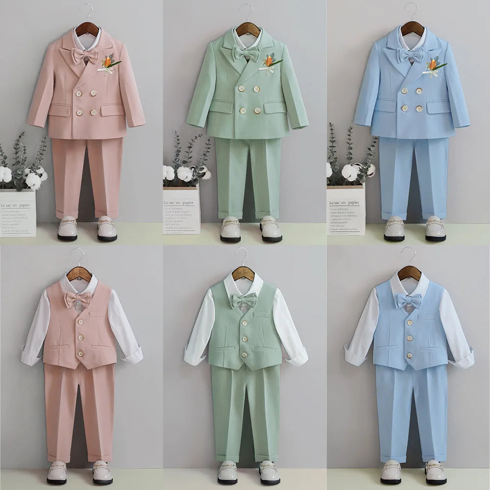 Boys Light Blue Sophisticated Double Breasted 2 Piece Suit Jacket Trousers.