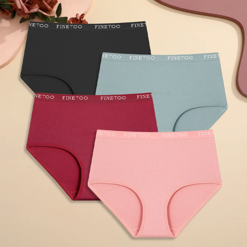4Pcs S-XXL Cotton High Waist Underpants, Women's Seamless Elastic Panties.