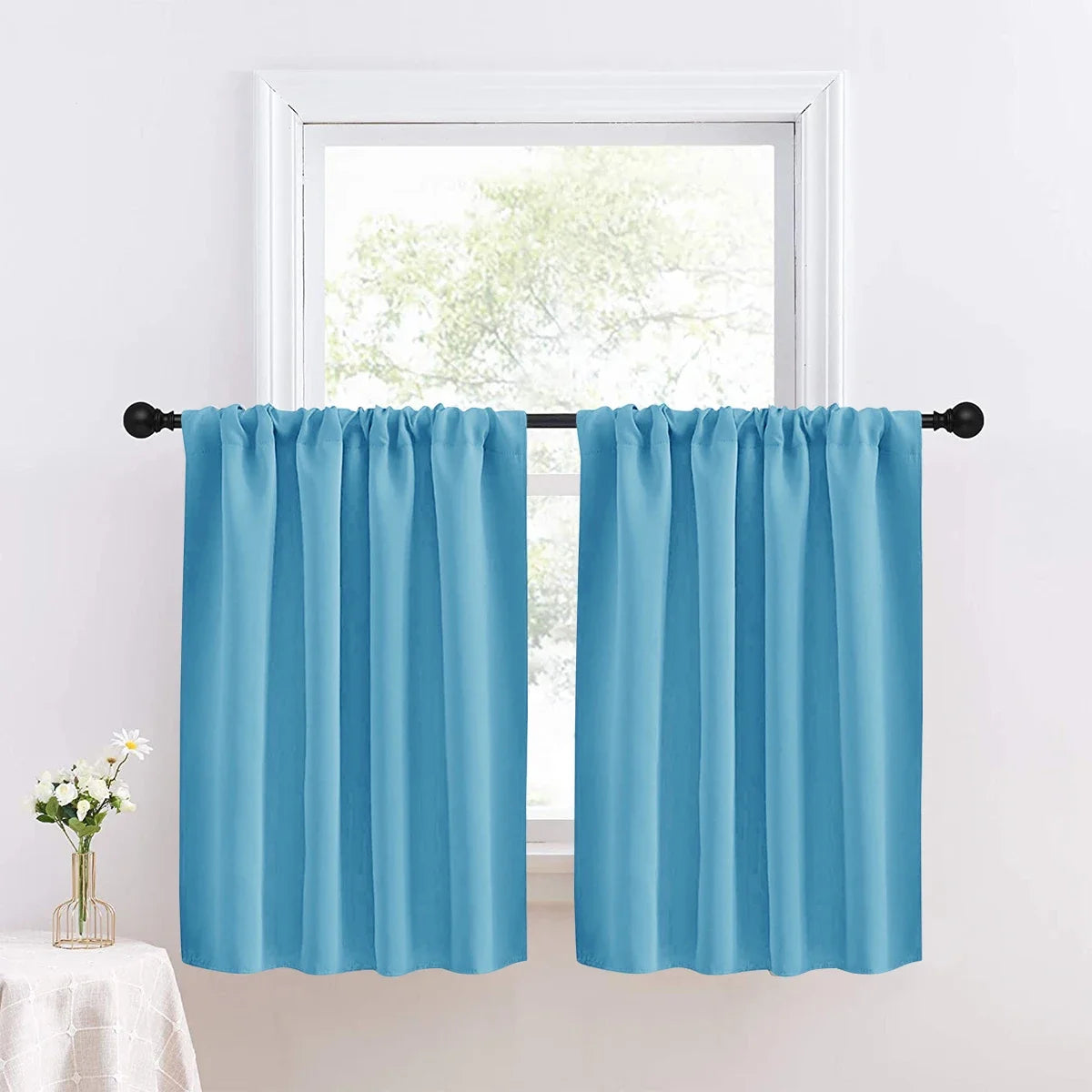1pc Solid Short Curtain, Small Curtains for Kitchen, Bathroom, High Blackout.