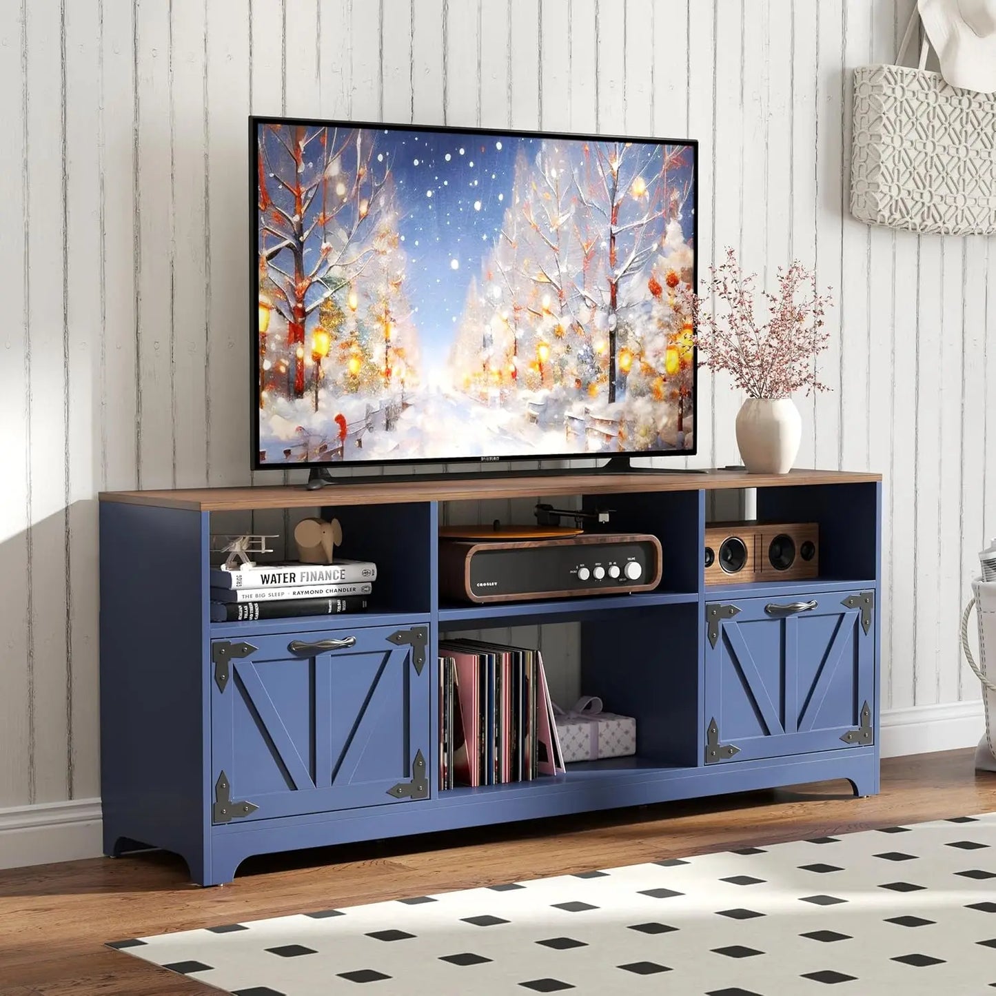 Fireplace TV Stand for Living Room, Farmhouse Entertainment Center with 23" Electric Fireplace for TVs UP to 65",, Customized.