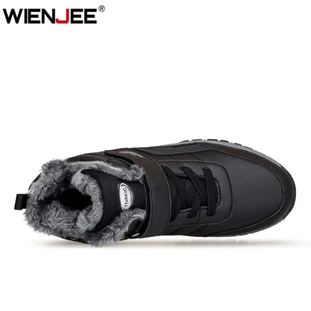 Winter Boots for Men New Waterproof PU Leather.  plush Non-slip  High-top Casual Shoes