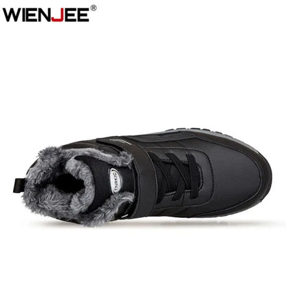 Winter Boots for Men New Waterproof PU Leather.  plush Non-slip  High-top Casual Shoes