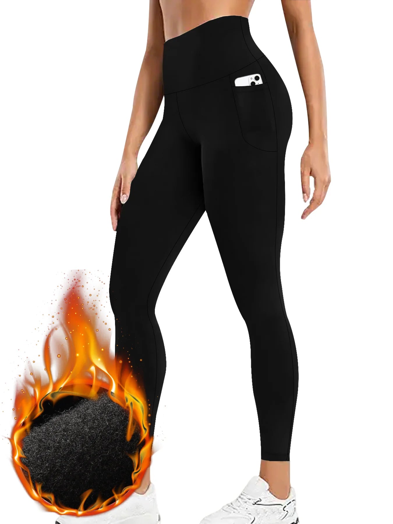 Women Thermal Fleece Lined, High Waisted with pockets, Thick Tights Running Pants.