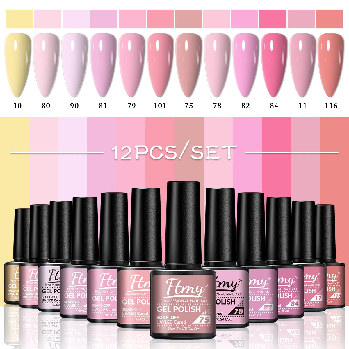 12-pack Solid Color Gel Nail Polish Set, New Autumn/Winter Collection, featuring minimalist classic colors, high-saturation.