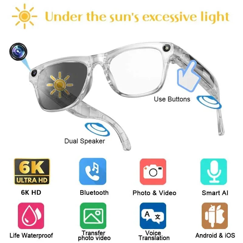 Xiaomi 8K HDSmart Glasses AI GPT, Camera, Bluetooth Call, 260Mah Battery, Voice Assistant ,Translate, office, Identify Objects.