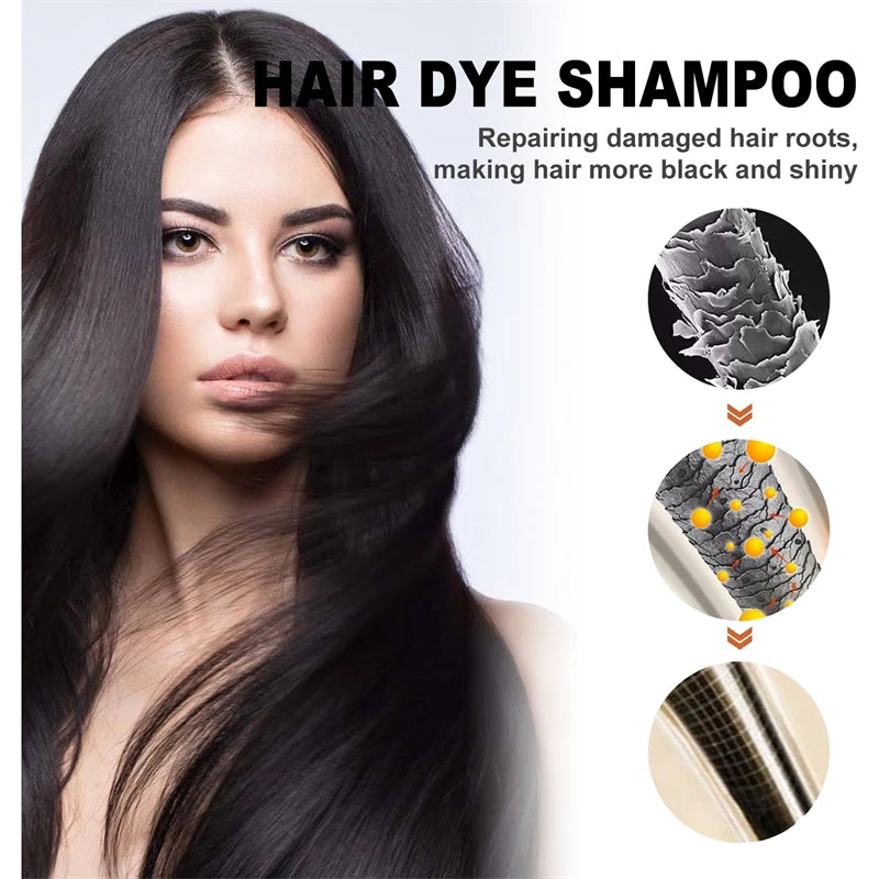 3 In 1 Instant Coloring Shampoo, Change Hair Color Gray Hair to Black, Natural Black Color for Men, Women Hair Dye.