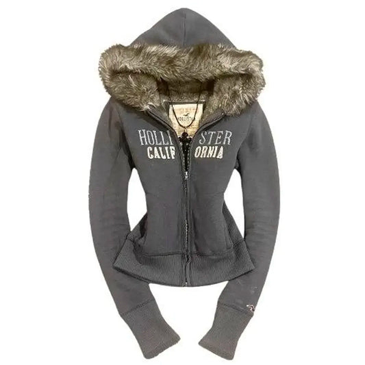 Vintage Casual Zipper Hoodie Jacket Cotton Warm, Y2k Clothes Letter Embroidery Hoodie.