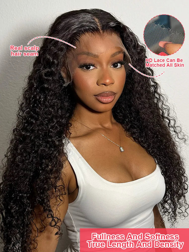 100% Human Hair 13x4 Deep Wave HD Lace Front Wig, 30 40 Inch Curly 13x6 Lace Frontal Wigs