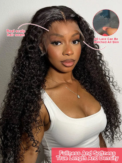 100% Human Hair 13x4 Deep Wave HD Lace Front Wig, 30 40 Inch Curly 13x6 Lace Frontal Wigs