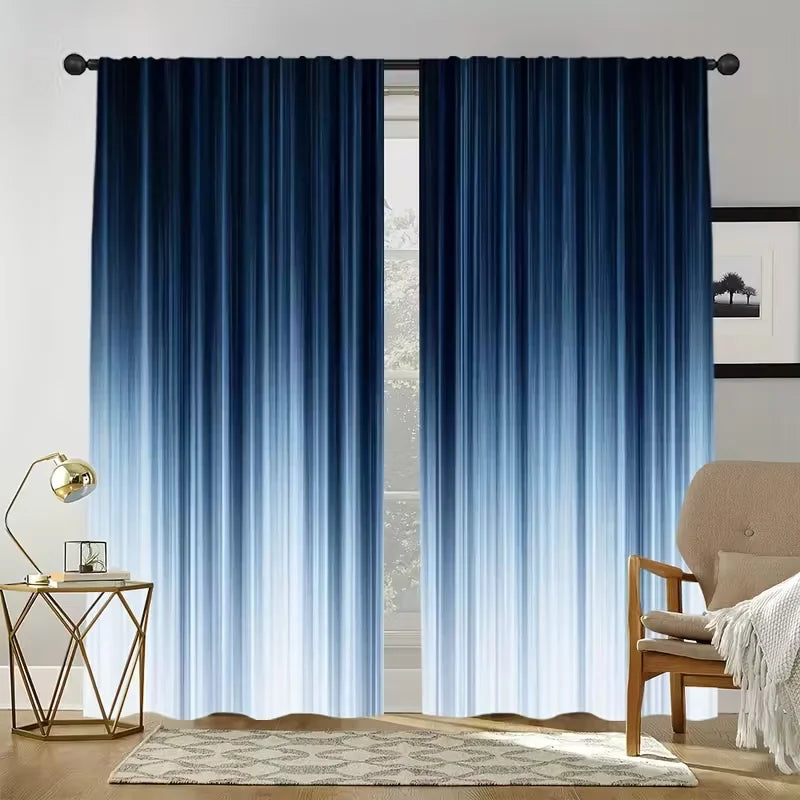 2pcs Modern Blue Gradient Pattern Curtains, Designed for Light Blocking.
