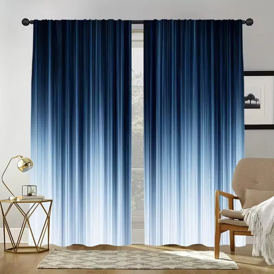 2pcs Modern Blue Gradient Pattern Curtains, Designed for Light Blocking.