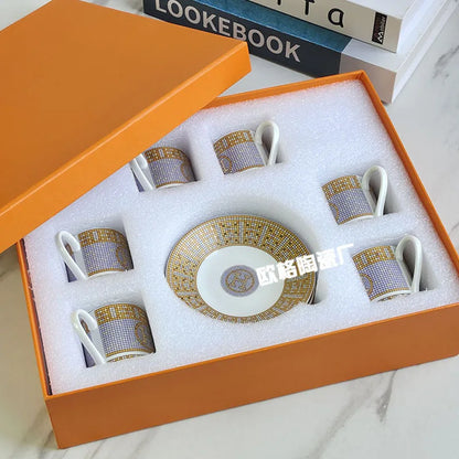 Gift Box Set 12Pcs Ceramic Espresso Coffee Cup Striped Dot