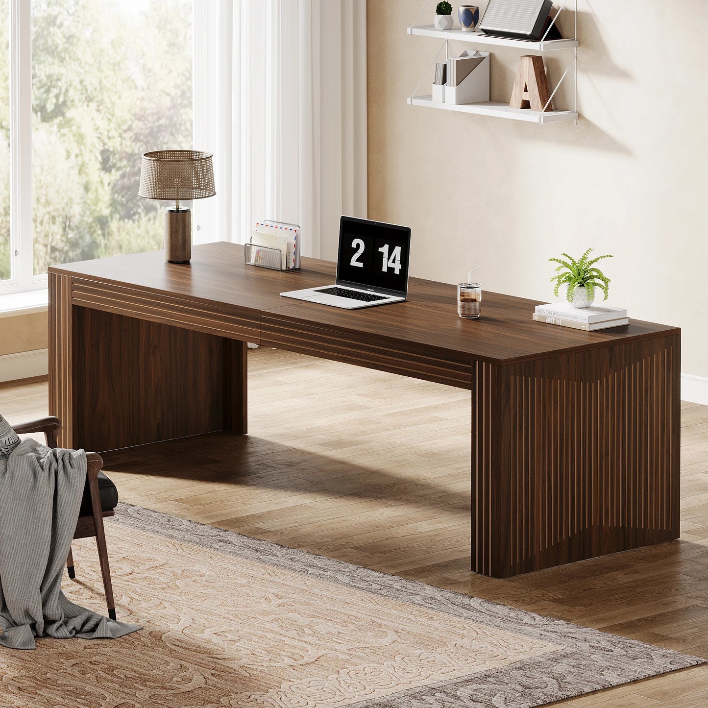 79-Inch Extra Long Desk, Two Person Double Desk for Home Office, Wooden Long Computer Desk.