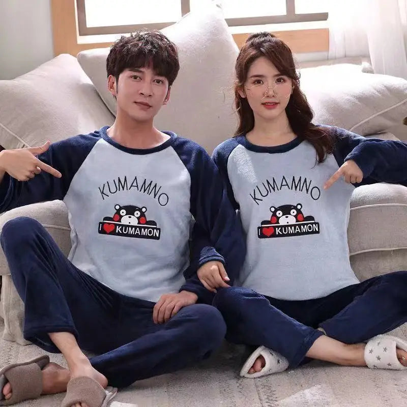 2pcs/Set Fall And Winter Coral Fleece Couple Pajamas.