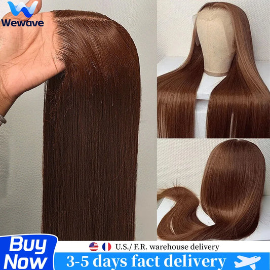 Bone Straight Human Hair Wig, Brown HD Lace 13x6 Human Baby Hair, Brazilian Wigs Original 200% Density.