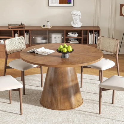 Round Fluted Dining Table for 4, 47 Inch Table for Kitchen