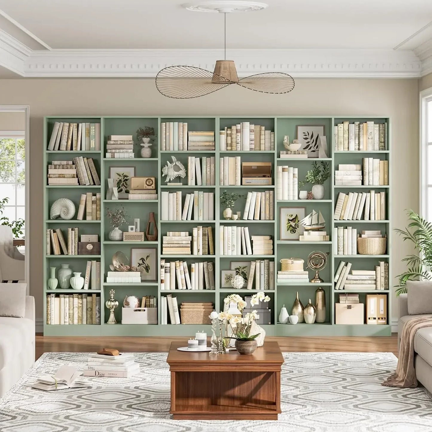 [Free Shipping!]Triple Wide Bookshelf, 6 Tier Large Bookshelf, Bookcase with 17 Open Display Shelves