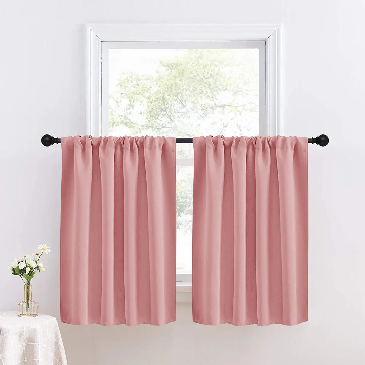 1pc Solid Short Curtain, Small Curtains for Kitchen, Bathroom, High Blackout.