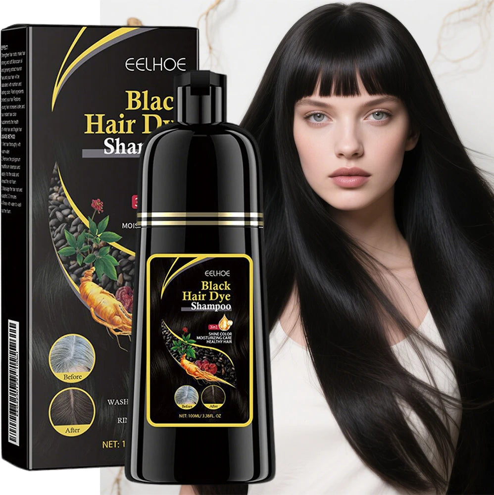 3 In 1 Instant Coloring Shampoo, Change Hair Color Gray Hair to Black, Natural Black Color for Men, Women Hair Dye.