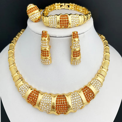 Jewelry Set For Women 18K Gold Plated Luxury Necklace, Earrings, Bracelet, And Ring Set