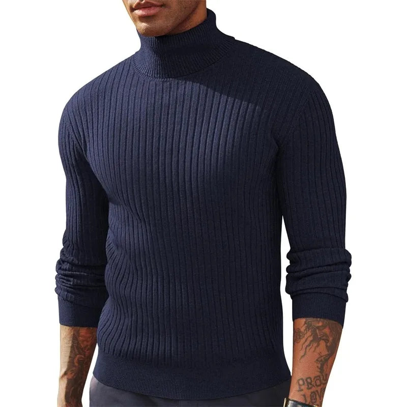 Autumn Men Slim Fit Long Sleeve Turtleneck Sweater Knitted Pullover.