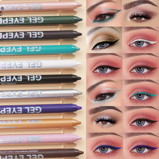 12 Colors Shine Pearlescent Eyeliner Pencil Waterproof Eyeliner Gel Pen