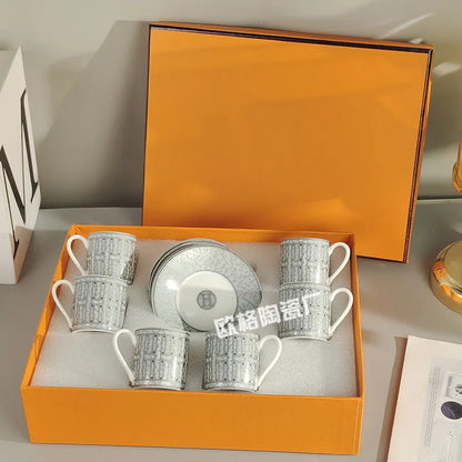 Gift Box Set 12Pcs Ceramic Espresso Coffee Cup Striped Dot