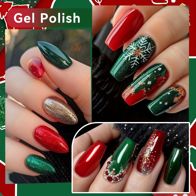 7ml All Season Gel Nail Polish Set, Nude Pink, Red Glitter, Semi Permanent UV Gel Kits.