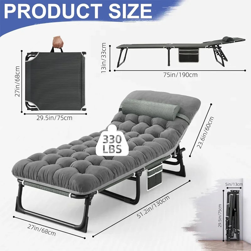 Camping Cot with Mattress, 4-Position Folding Camping Bed Hold up 330lbs.