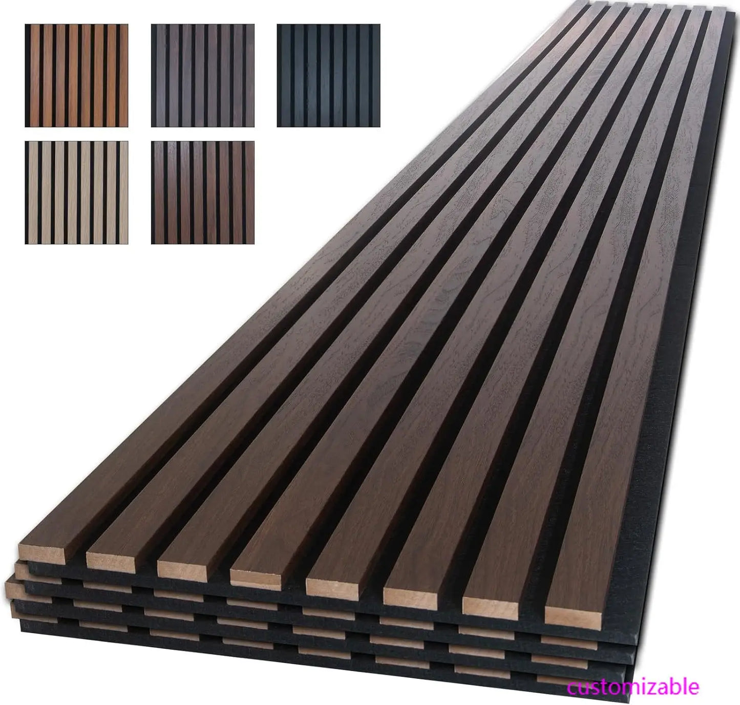 Panels for Wall, 4-Piece 96" x 12.6" Soundproof Wood Slat Panel ,for Interior Wall Decor. (Dark Walnut)