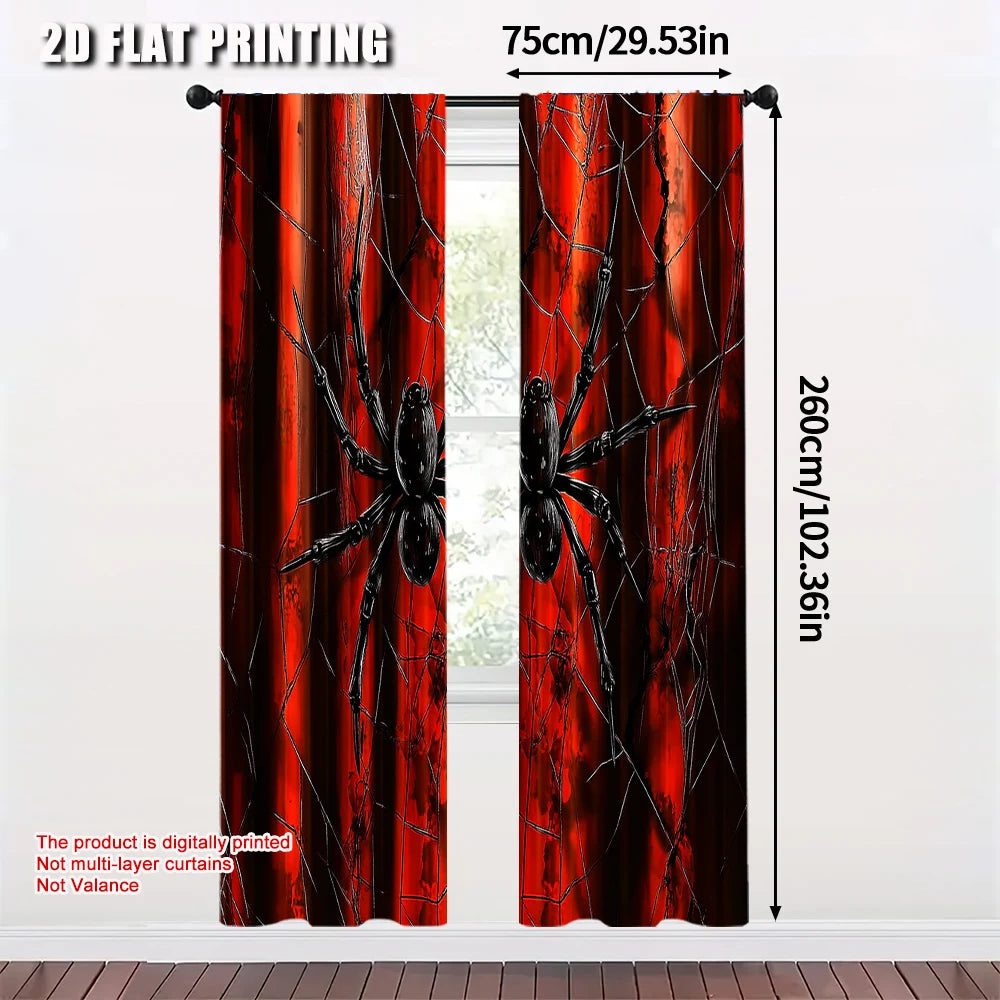2pcs, 2D flat printing Curtain, Spider web artwork digital illustration.