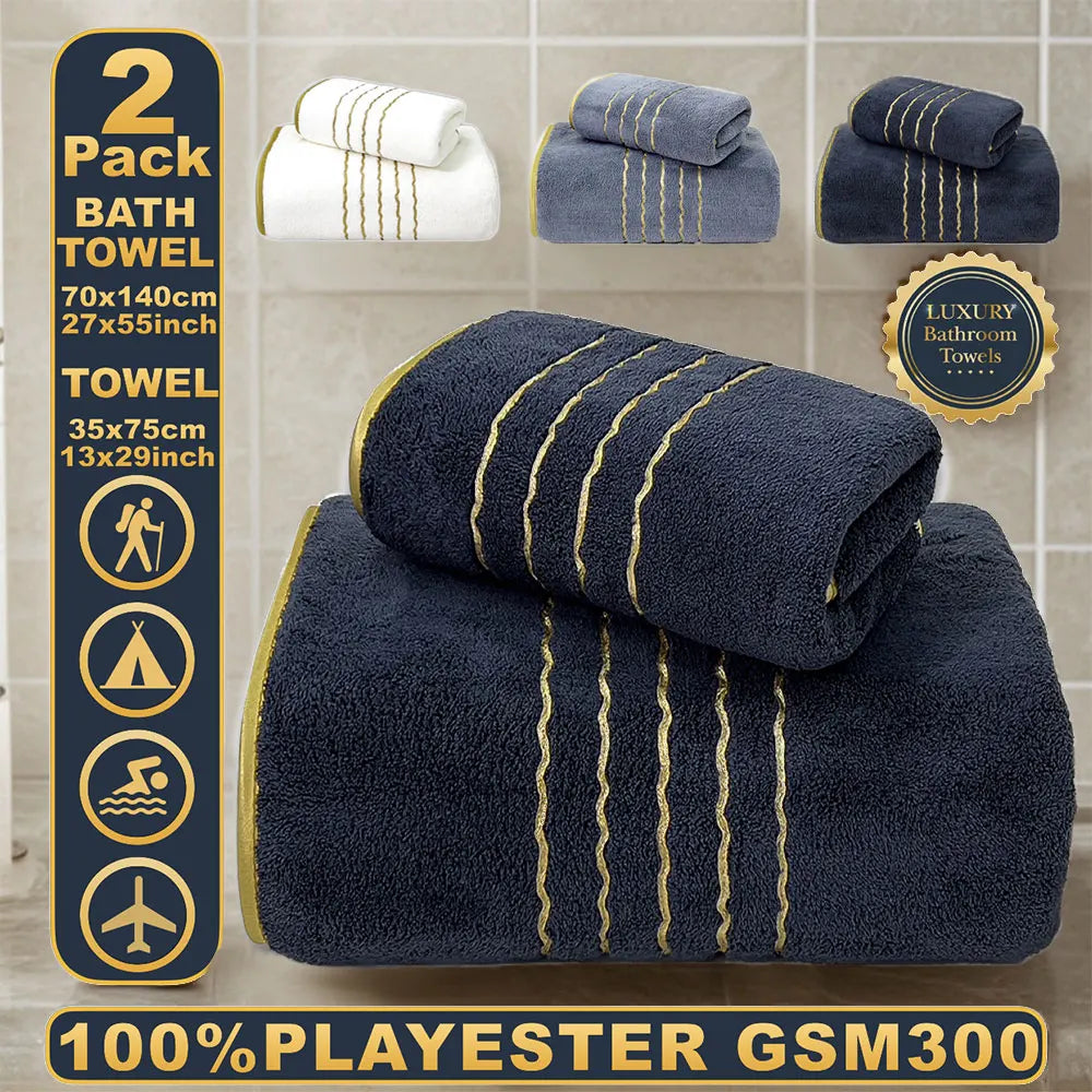 2pcs Set  Bathroom Towel Sets, Thickened Absorbent Bath Embroidered. Christmas Gift  Sets.