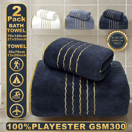 2pcs Set  Bathroom Towel Sets, Thickened Absorbent Bath Embroidered. Christmas Gift  Sets.