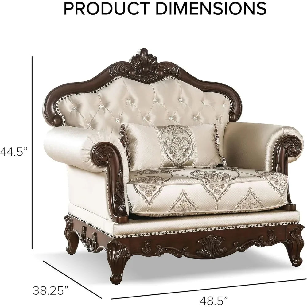 3-Piece Traditional Style Sofa Set, Fabric Upholstery with Button Tufted Back and Nail head Trim.