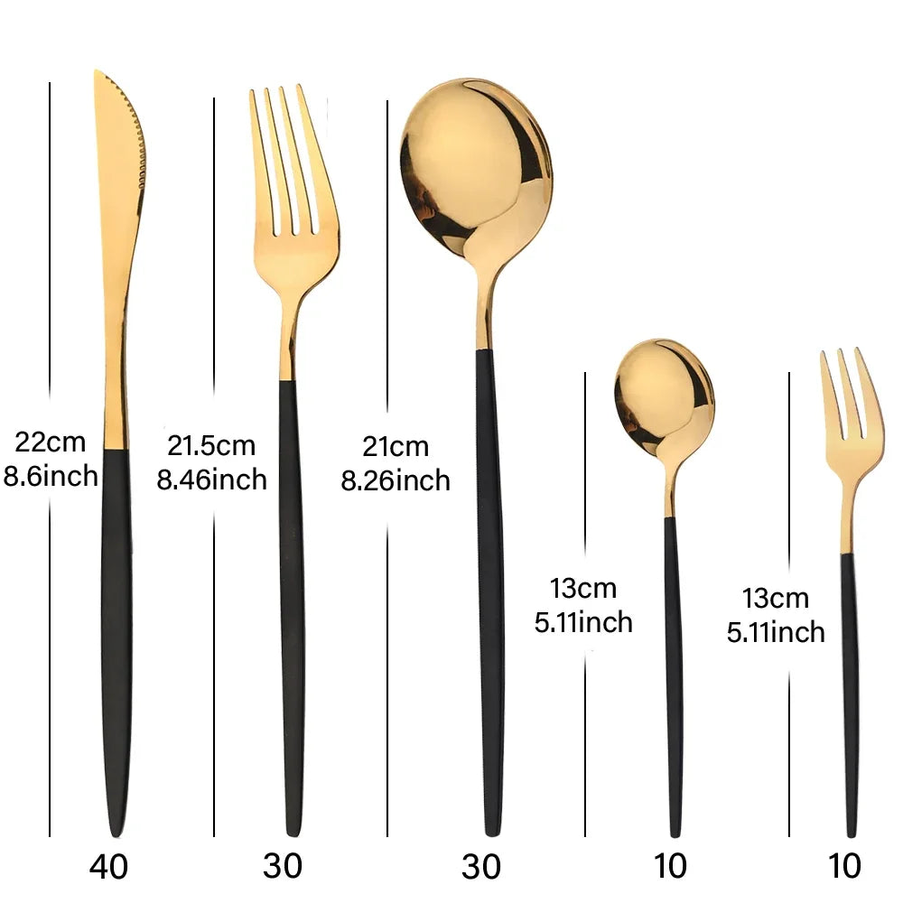 30Pcs Cutlery Set, Stainless Steel Dinnerware Set ,Western Flatware Knife ,Fork ,Tea Spoon Mirror Tableware Kitchen Set.
