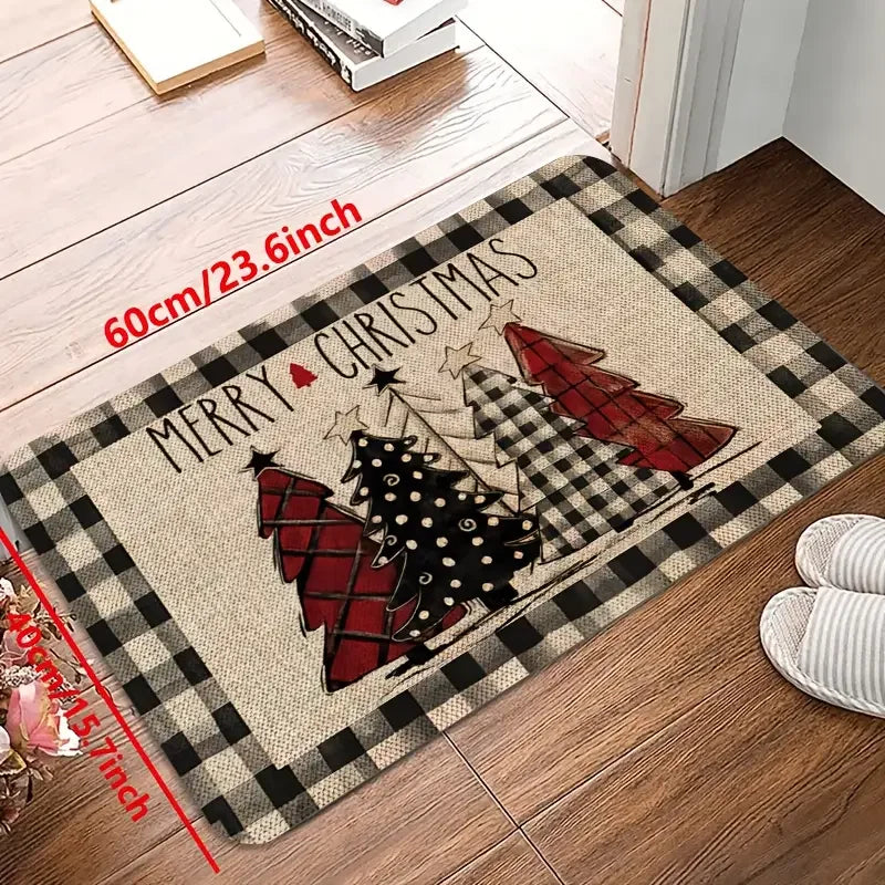 VIKAMA Christmas Tree Theme Rug, Soft Non-Slip Home Decor, Entrance Hall Doormat, Kitchen Two-Piece Mat Set.