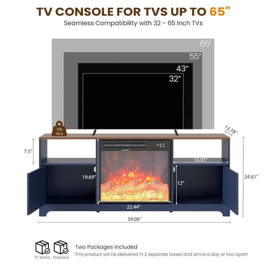 Fireplace TV Stand for Living Room, Farmhouse Entertainment Center with 23" Electric Fireplace for TVs UP to 65",, Customized.