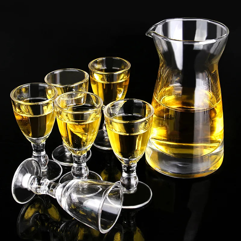 6pcs+1pcs Glass Wine Cup Set, Household Wine Dispenser.
