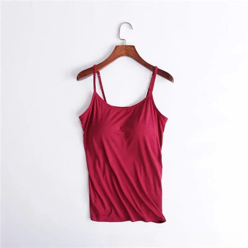 Spaghetti Top Women Vest Women Camisole with Built in Bra Cami Top Vest Tank Top 2024.