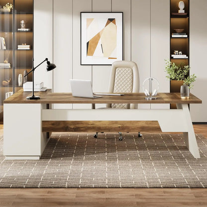 L-Shaped Executive Desk with  Drawers and Lateral File Cabinet,