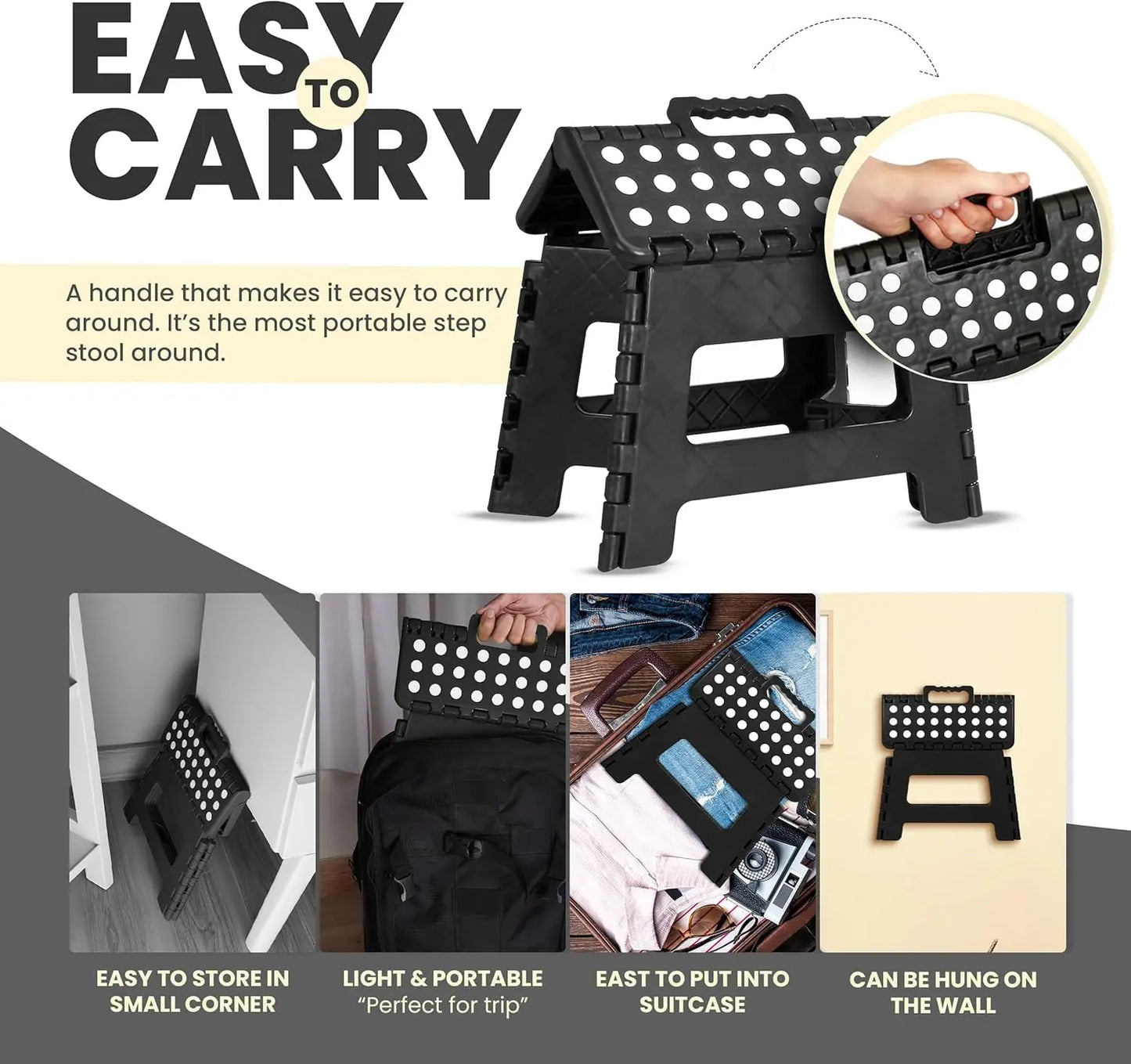 Folding Step Stool with 9 Inch Height (Pack of 1),Holds Up to 300 lbs.