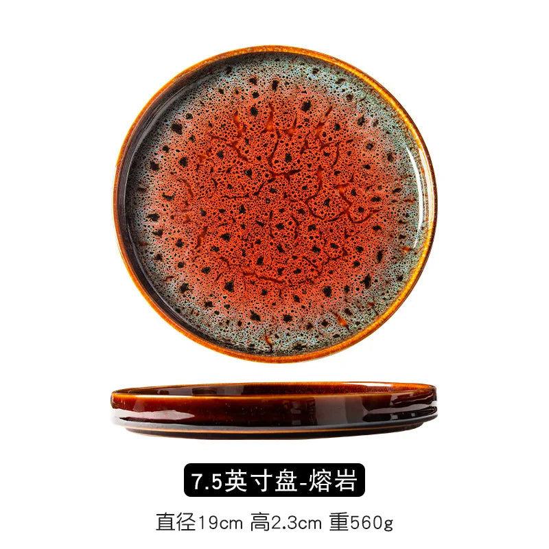 Western Style Dishes Japanese Style, Round Trays Kiln Made Tableware.